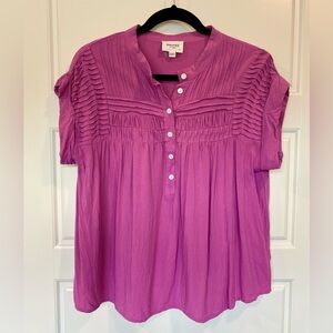 ANDREE BY UNIT Pink Flutter Sleeve Blouse with Smocked Mandarin Collar